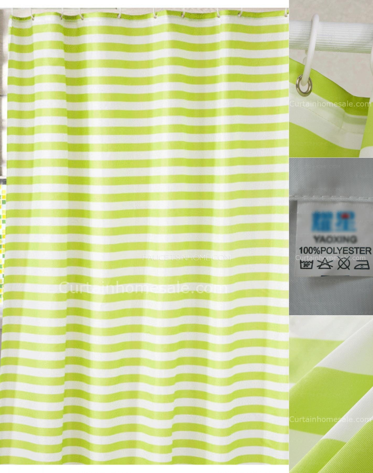 French Aqua Color Striped Waterproof Kids Shower Curtain