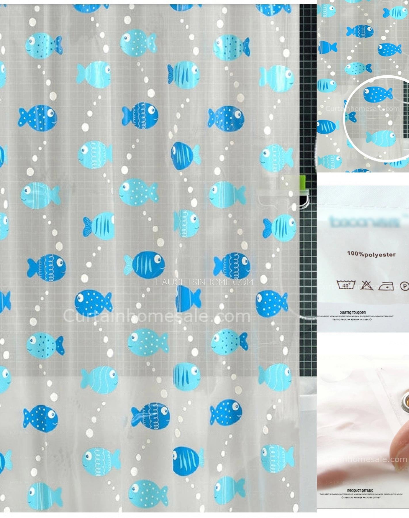 Stylish Blue Color Animal Print  Fish Pattern PEVA  Shower Curtain