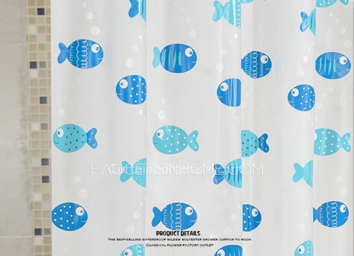 Stylish Blue Color Animal Print  Fish Pattern PEVA  Shower Curtain