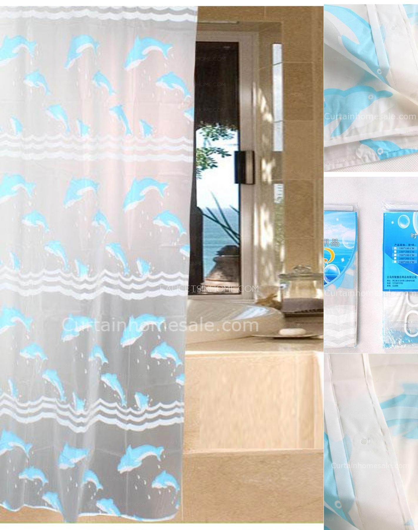 Wholesale Baby Blue Waterproof Print Vinyl Shower Curtain