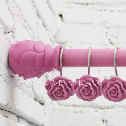 Romantic Pink Rose Head 47.2-78.7 Inch Shower Curtain Rod (No Punch)