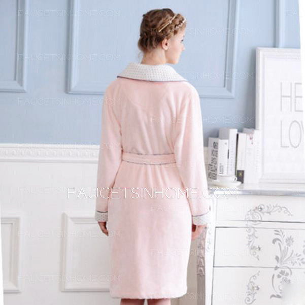 Noble Pink Thicken Flannel Women Bathrobe