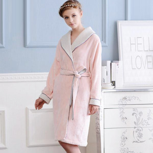 Noble Pink Thicken Flannel Women Bathrobe