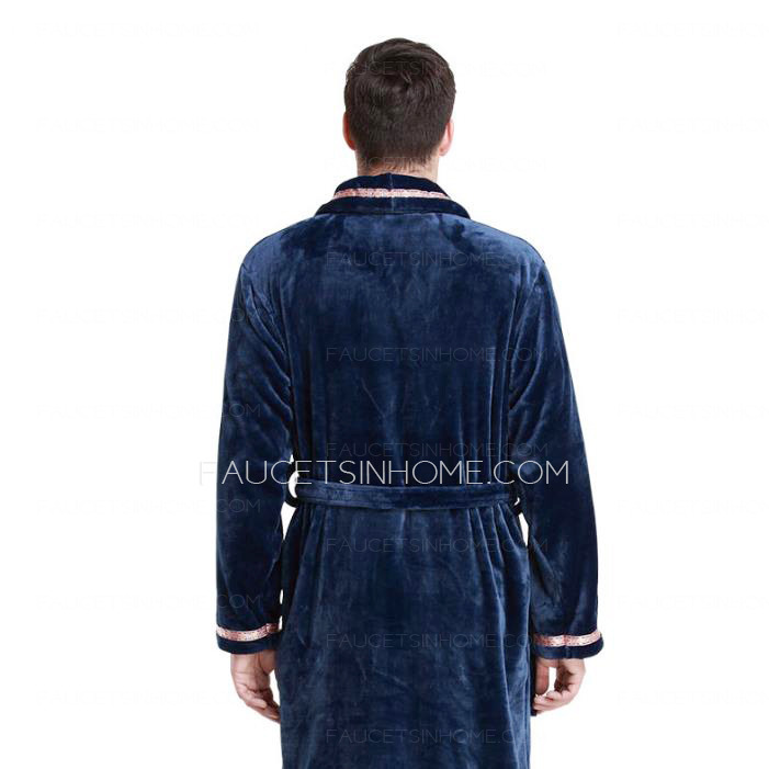 Warm Flannel Long Sleeve Dark Navy Bathrobe