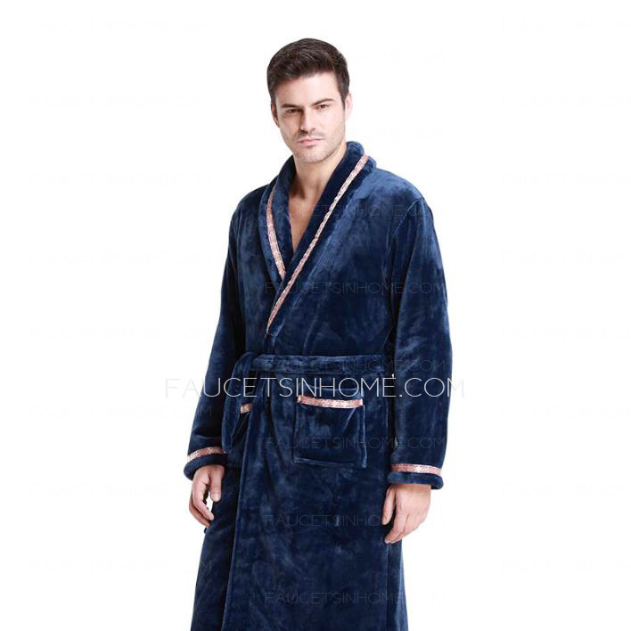 Warm Flannel Long Sleeve Dark Navy Bathrobe