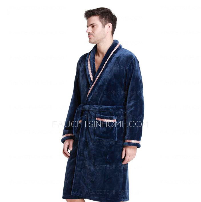 Warm Flannel Long Sleeve Dark Navy Bathrobe