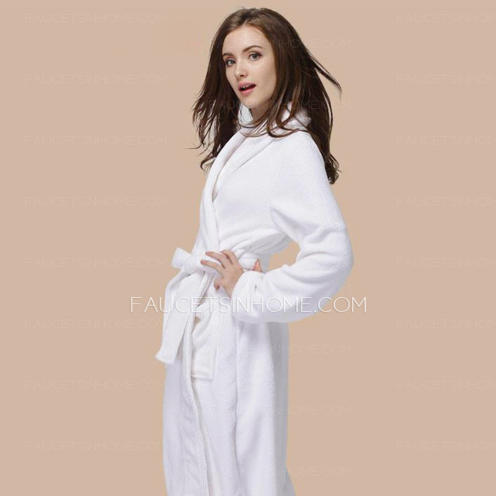 Simple White Knee Length Coral Velvet Bathrobe