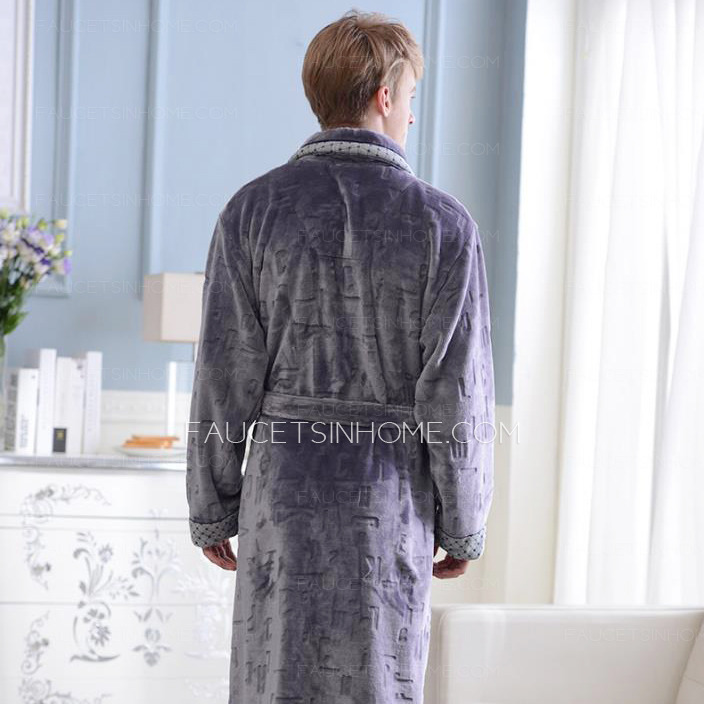 Best Gray Blue Coral Velvet Men Long Bathrobe