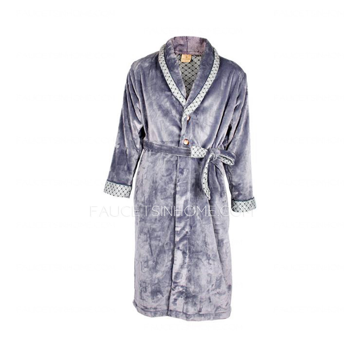 Best Gray Blue Coral Velvet Men Long Bathrobe