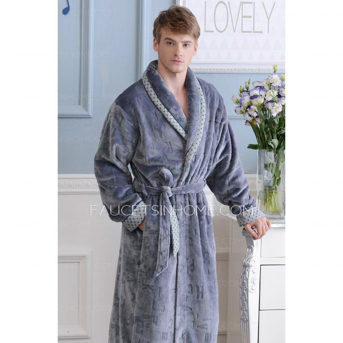 Best Gray Blue Coral Velvet Men Long Bathrobe