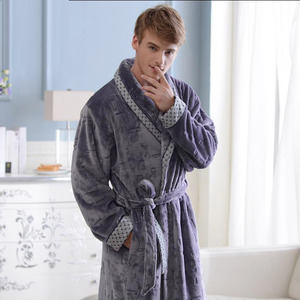 Best Gray Blue Coral Velvet Men Long Bathrobe