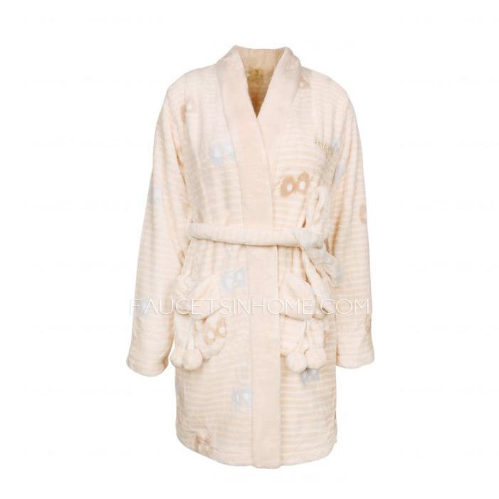 Sexy Pale Pink V Neck Coral Velvet Women Bathrobe