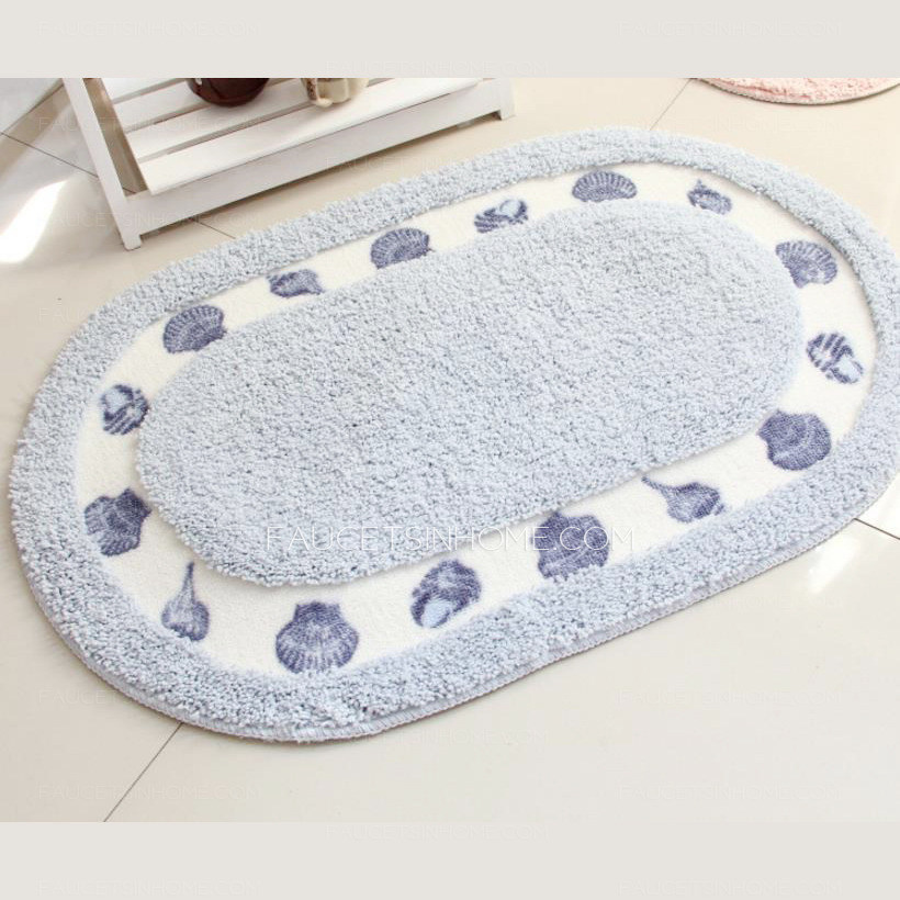 Natural Light Blue Polyester 20*31.5 Inch Oval Shaped Bathroom Rug