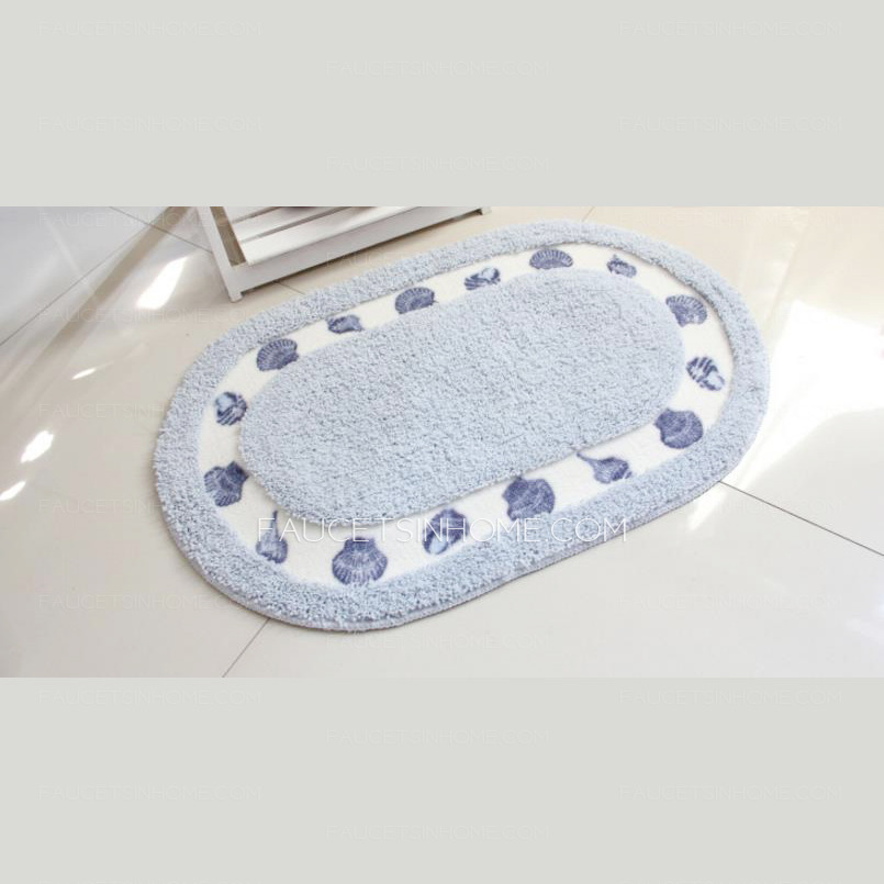 Natural Light Blue Polyester 20*31.5 Inch Oval Shaped Bathroom Rug