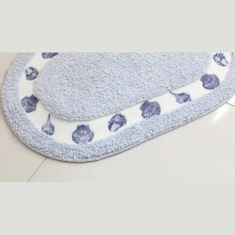 Natural Light Blue Polyester 20*31.5 Inch Oval Shaped Bathroom Rug