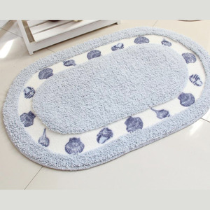 Natural Light Blue Polyester 20*31.5 Inch Oval Shaped Bathroom Rug