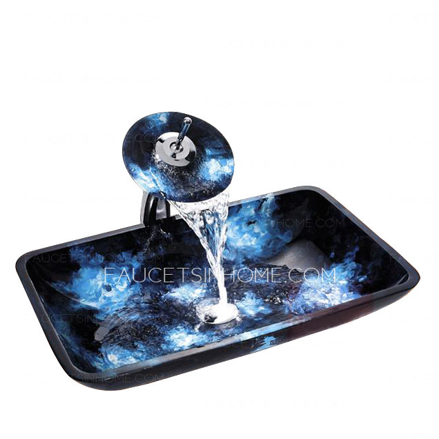 Black Glass Bath Sink Rectangular Single Sink With Faucet