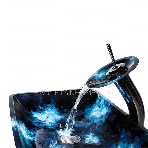 Black Glass Bath Sink Rectangular Single Sink With Faucet