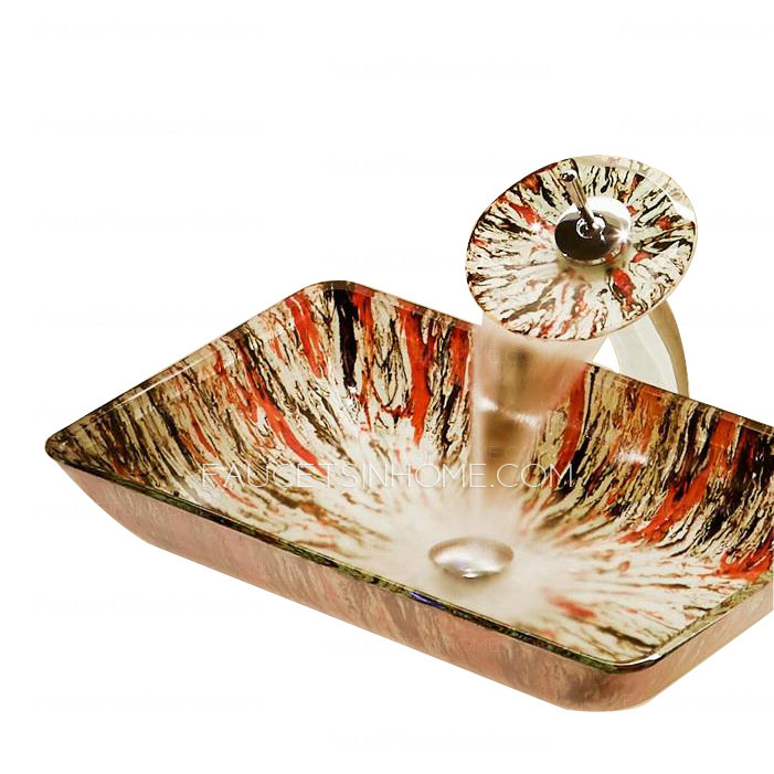 Rectangular Glass Basin Sinks Pattern Single Sink With Faucet