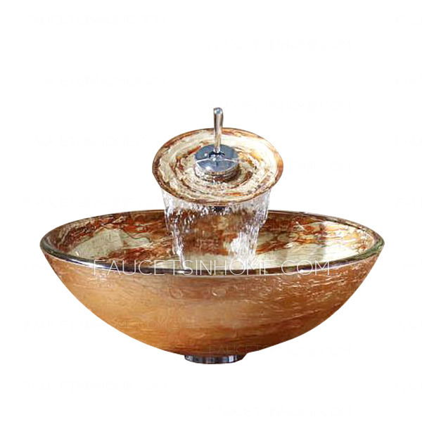 Round Bathroom Sinks Brown Swirl Pattern Single Bowl With Faucet