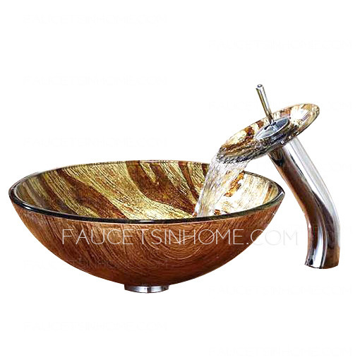 Brown Glass Basin Sink Single Round Bowl With Faucet Pattern
