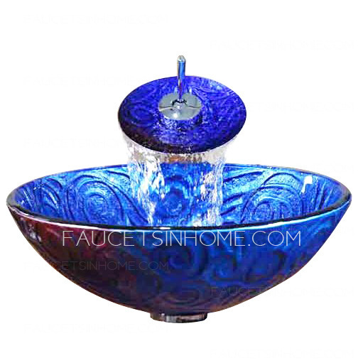 Artistic Blue Bath Sink Pattern Carved Single Bowl With Faucet