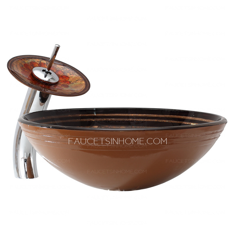 Brown Glass Round Bath Sinks Single Bowl With Faucet