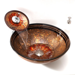 Brown Glass Round Bath Sinks Single Bowl With Faucet