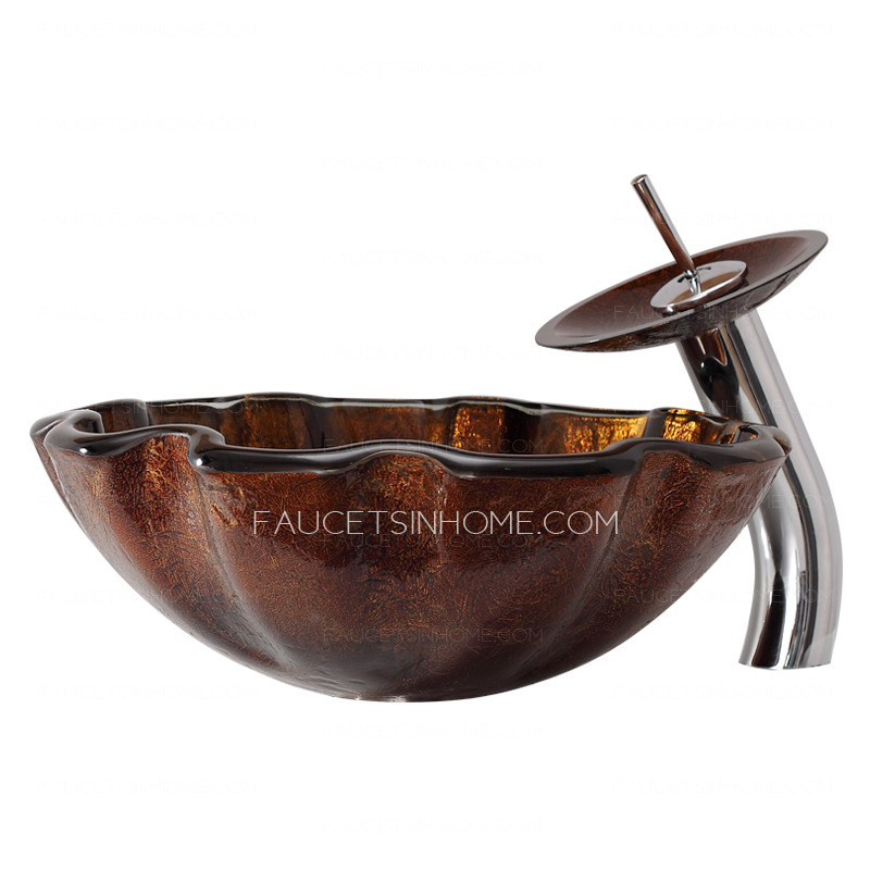 Brown Bath Sinks Lotus Leaf Shape Single Bowl With Faucet