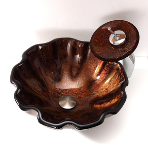 Brown Bath Sinks Lotus Leaf Shape Single Bowl With Faucet