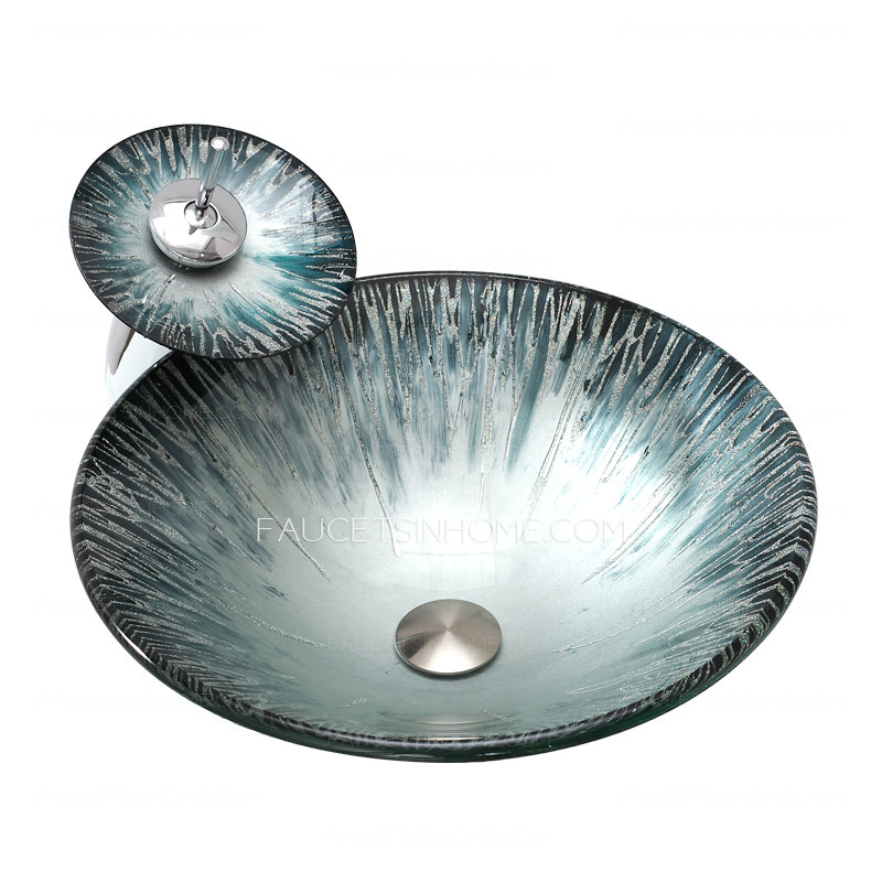 Silver Glass Basin Sinks Single Round Bowl With Faucet