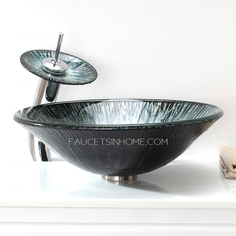 Silver Glass Basin Sinks Single Round Bowl With Faucet