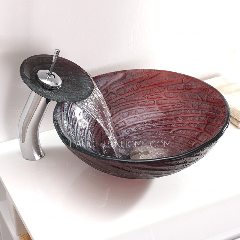 Red Glass Round Vessel Sinks Single Bowl With Faucet