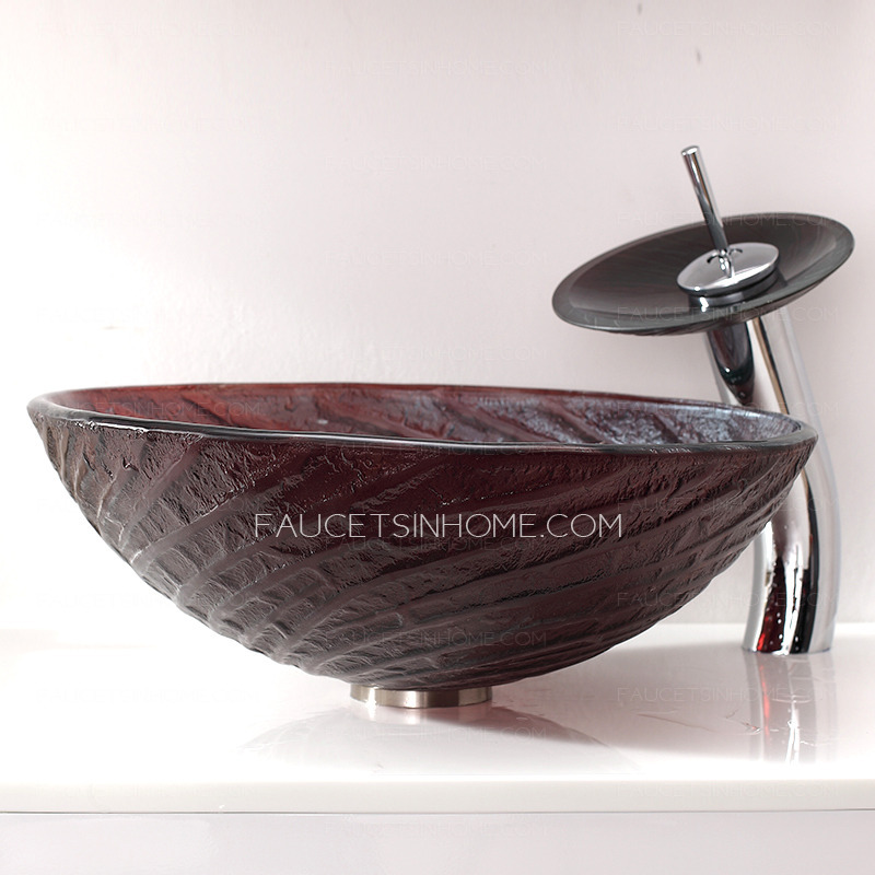 Red Glass Round Vessel Sinks Single Bowl With Faucet
