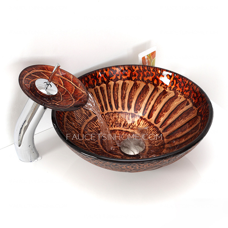 Brown Glass Round Basin Sink Single Bowl With Faucet