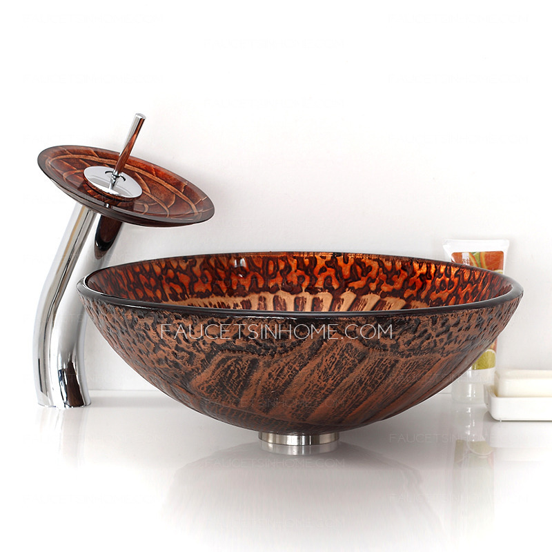 Brown Glass Round Basin Sink Single Bowl With Faucet