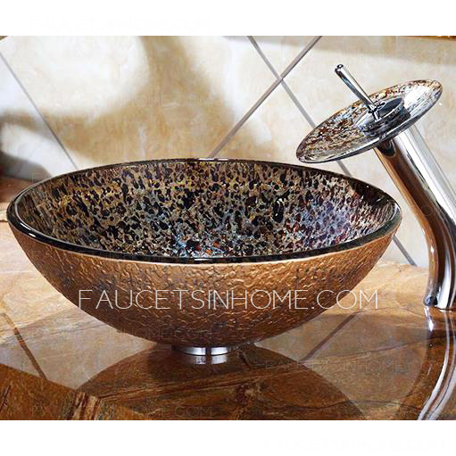 Black Glass Round Sinks Artistic Pattern Single Bowl With Faucet
