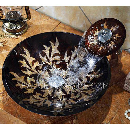 Dark Brown Glass Vessel Sinks Single Round Bowl With Faucet