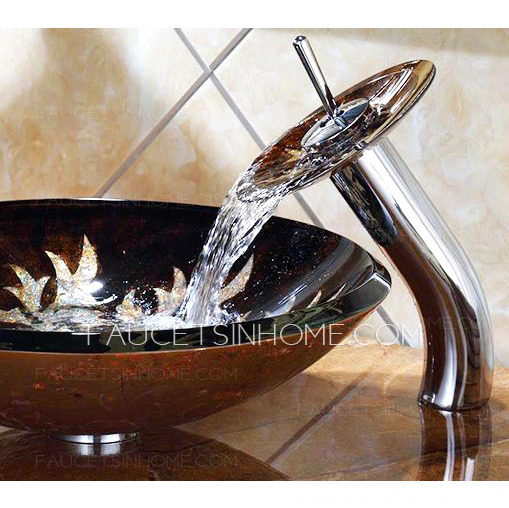 Dark Brown Glass Vessel Sinks Single Round Bowl With Faucet