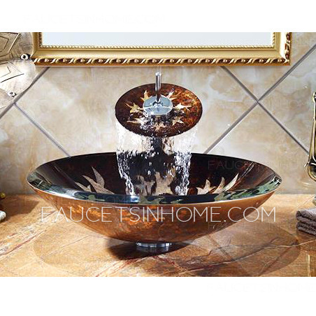 Dark Brown Glass Vessel Sinks Single Round Bowl With Faucet