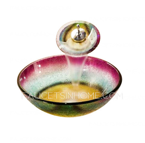 Artistic Glass Bath Sinks Colorful Single Round Bowl With Faucet