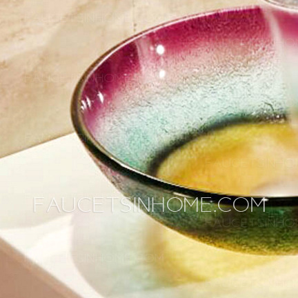 Artistic Glass Bath Sinks Colorful Single Round Bowl With Faucet