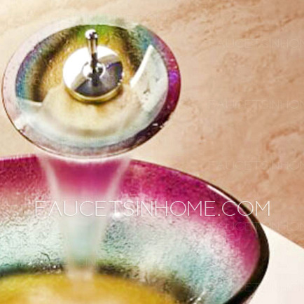 Artistic Glass Bath Sinks Colorful Single Round Bowl With Faucet