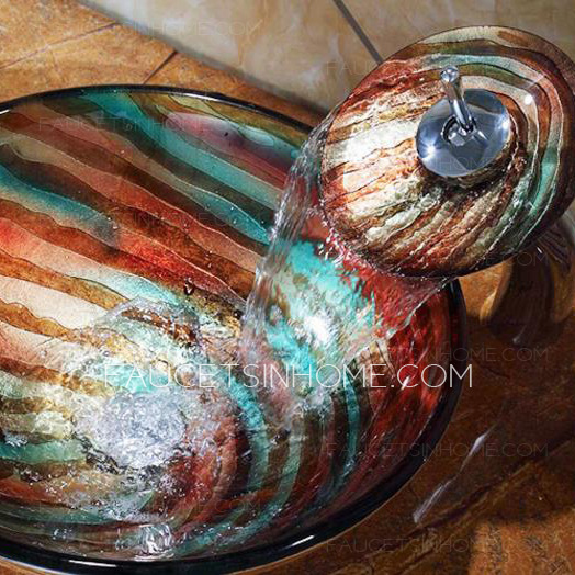 Artistic Round Glass Sinks Rainbow Single Bowl With Faucet