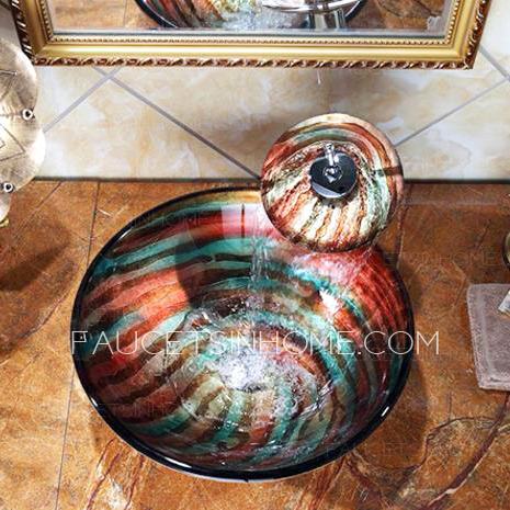 Artistic Round Glass Sinks Rainbow Single Bowl With Faucet