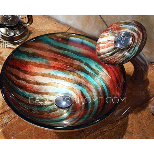 Artistic Round Glass Sinks Rainbow Single Bowl With Faucet