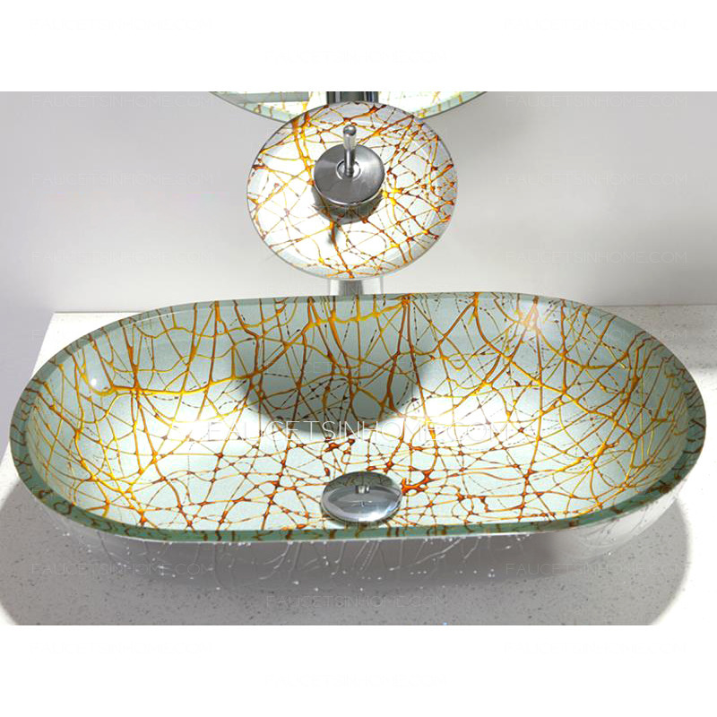 Designed Oval Glass Vessel Sink Single Bowl With Faucet