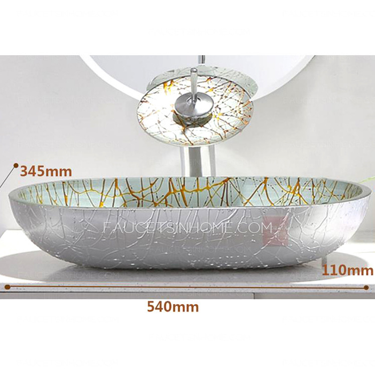 Designed Oval Glass Vessel Sink Single Bowl With Faucet