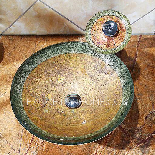 Designed Round Glass Basin Sinks Dark Yellow Single Bowl With Faucet