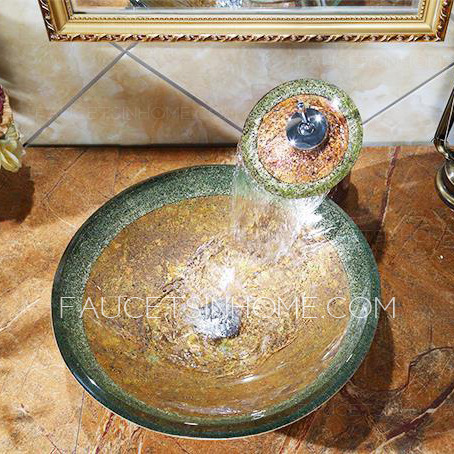 Designed Round Glass Basin Sinks Dark Yellow Single Bowl With Faucet